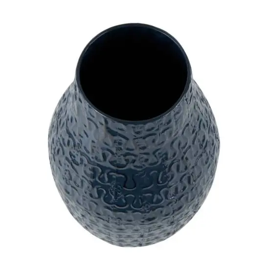 20" Dark Blue Metal Dimensional Textured Vase {4}