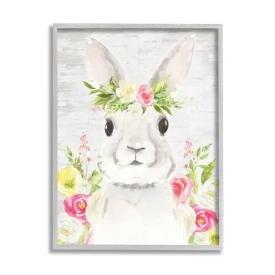 Stupell Industries Rustic Easter Bunny Flower Crown Spring Bouquet Framed Giclee Art Gray {1}