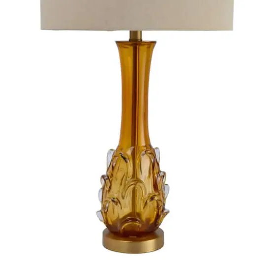 Hello Honey&reg; 26.5" Amber Mid Century Glass Table Lamp with Fabric Shade {6}
