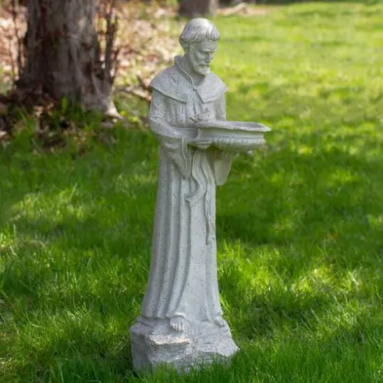 23.5" Speckled Ivory St. Francis of Assisi Religious Bird Feeder Outdoor Garden Statue {3}