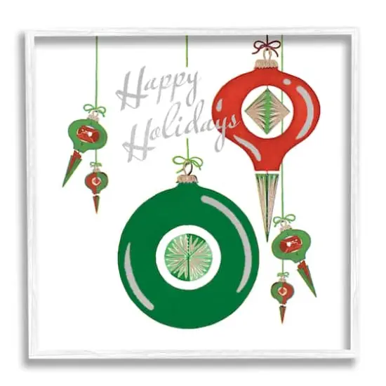 Stupell Industries Seasonal Happy Holidays Ornaments Framed Giclee Art White {1}