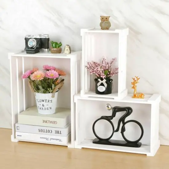 NEX&trade; Distressed Wood Storage Containers Display Risers Set Natural {7}