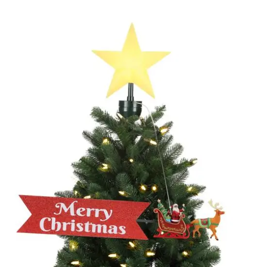 Santa's Sleigh Believe Banner Animated Christmas Tree Topper {1}