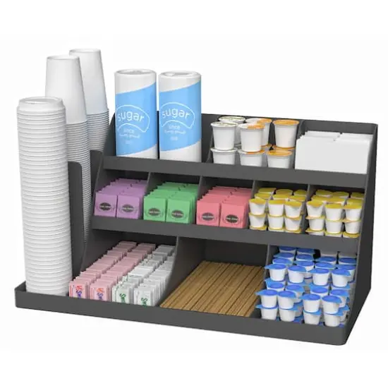 Mind Reader Black 14-Compartment 3-Tier Large Breakroom Coffee Condiment Organizer {5}