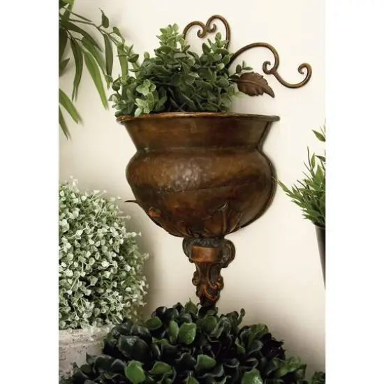 18" Dark Brown Iron Traditional Planter {8}