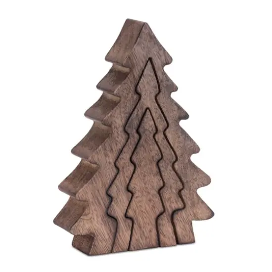 8.5" Wood Pine Tree Nesting Display Set {4}