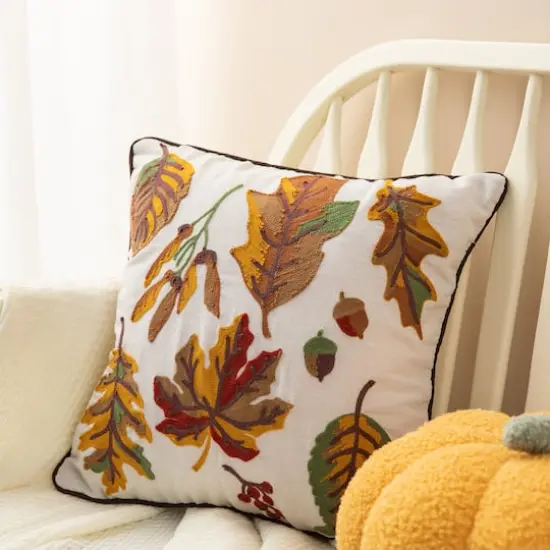 Glitzhome&reg; Embroidered Fall Leaves Pillow {11}