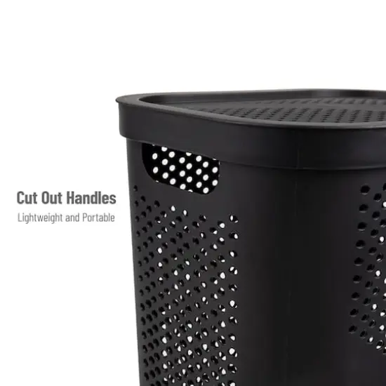 Mind Reader 60L Black Ventilated Slim Laundry Hamper with Cut Out Handles & Hinged Lid {5}