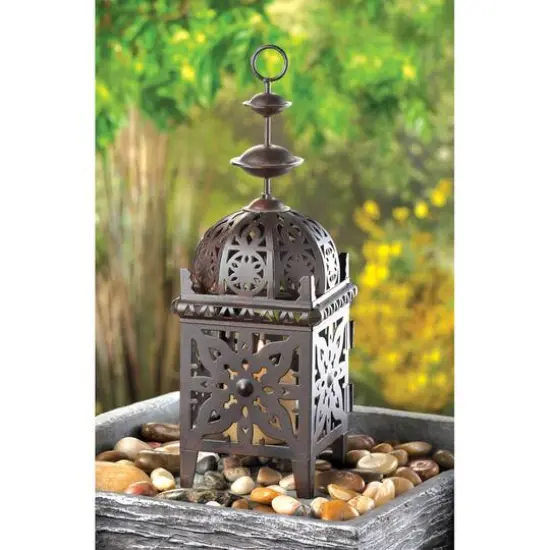 11.5" Bronze Metal Moroccan Candle Lantern {4}