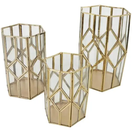 CosmoLiving by Cosmopolitan Gold Line & Diamond Hexagon Candle Lantern Set {4}