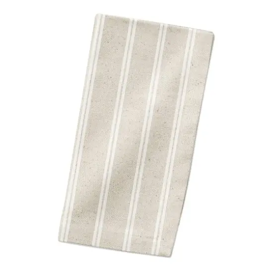 Cream & White Ticking Stripe Cotton Twill Dinner Napkin {4}