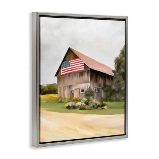 Stupell Industries Rural Americana Home Countryside Farm Flag Painting Floater Framed Art Gray {4}