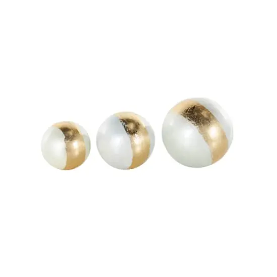 White with Gold Stripe Abstract Brushed Decorative Orbs & Vase Filler Set {7}