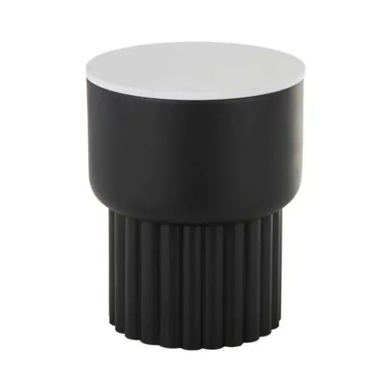 18.75" Black Metal Ribbed Side End Accent Table with White Marble Tabletop {11}