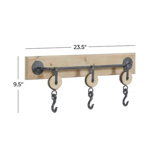 Brown Wood Industrial Wall Hook, 10" x 24" x 4" {6}