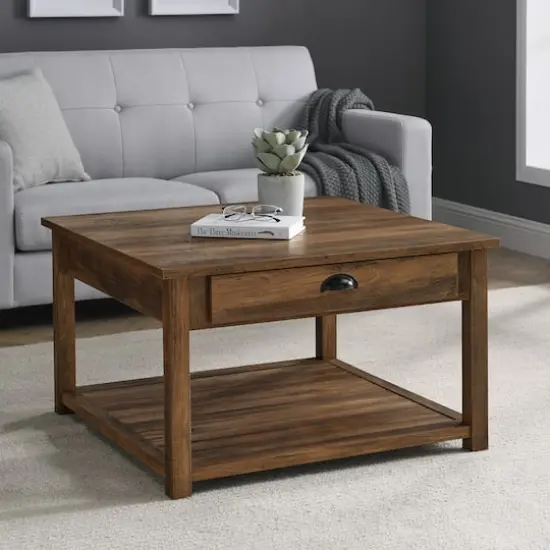 Walker Edison 30" Reclaimed Barnwood Square Country Coffee Table {1}