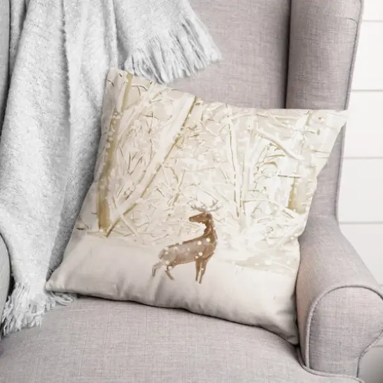 Winter Deer Warm Colors 18x18 Throw Pillow {3}