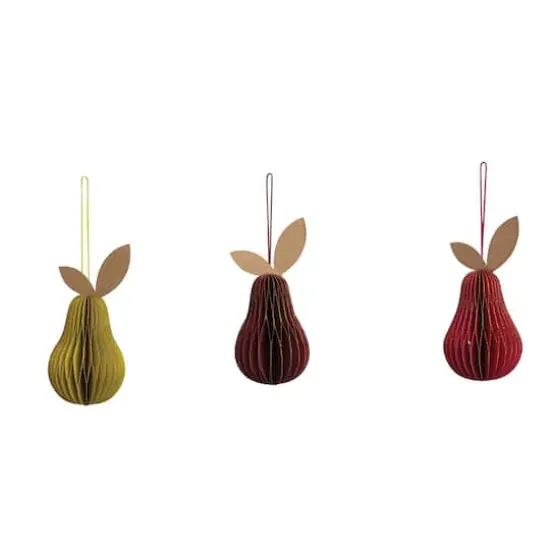 Hello Honey&reg; 3" Handmade Recycled Paper Honeycomb Pear Ornament with Glitter Edge Set {1}