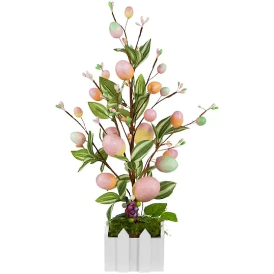 18" Pink Artificial Potted Twig Tree with Easter Eggs {1}
