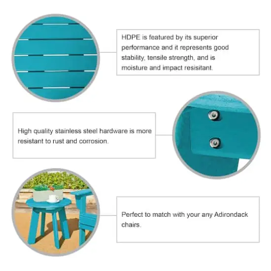 Glitzhome&reg; 20" Outdoor Patio Round Side Table Aqua Blue {7}