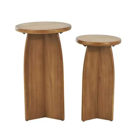 Brown Pedestal Side End Accent Table Set {7}