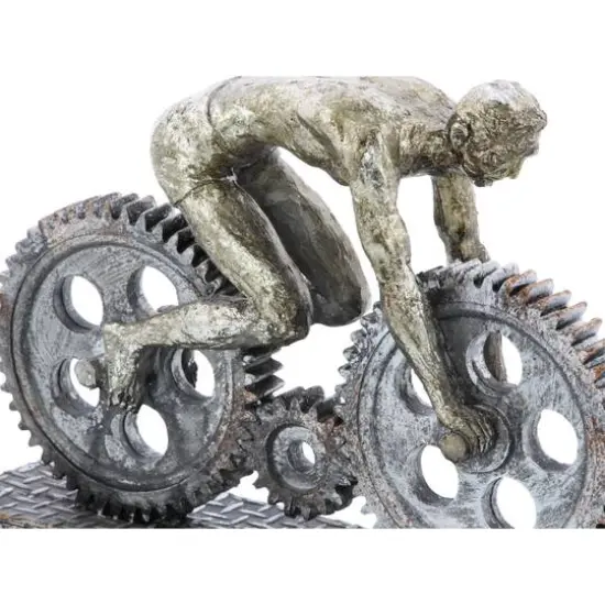 10" Silver Polystone Industrial BicycleSculpture {10}