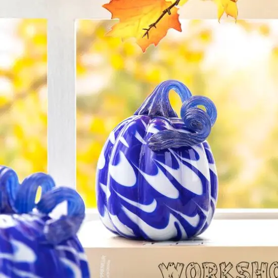 Glitzhome&reg; Blue and White Glass Pumpkin & Gourd Set {5}