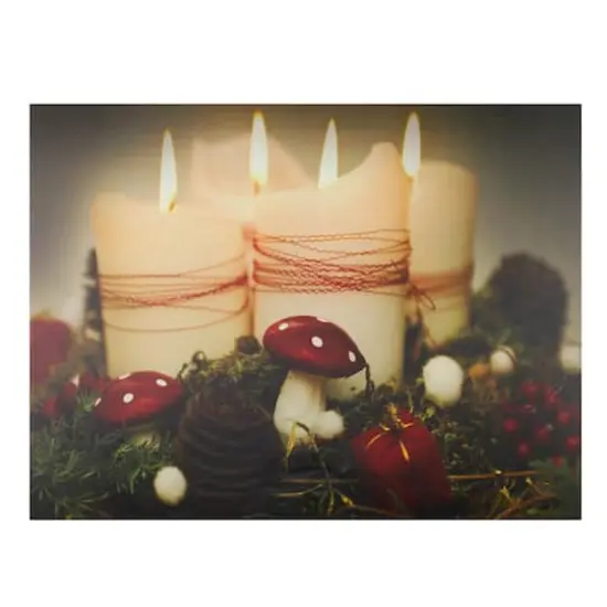 LED Lighted Red & White Flickering Candles Christmas Wall Art {1}