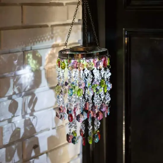 Glitzhome&reg; 18.75" Solar Lighted Hanging D&eacute;cor with Multicolored Acrylic Jewel Beads {3}