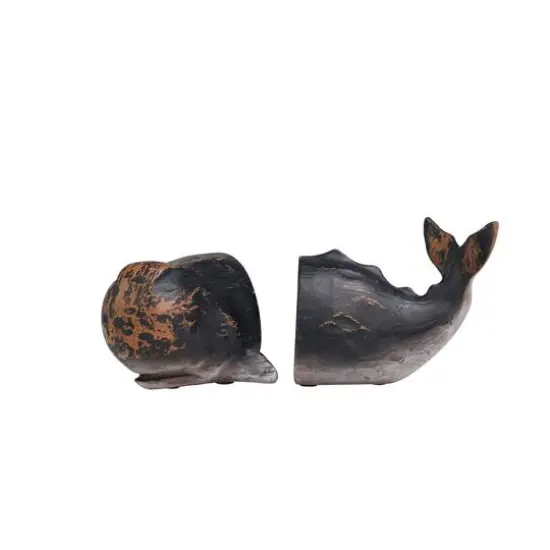 Distressed Black Whale Coastal Bookend Set {1}