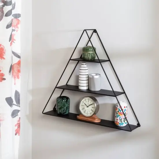 Honey Can Do 28" Black Three-Tier Triangle Decorative Metal Wall Shelf {3}