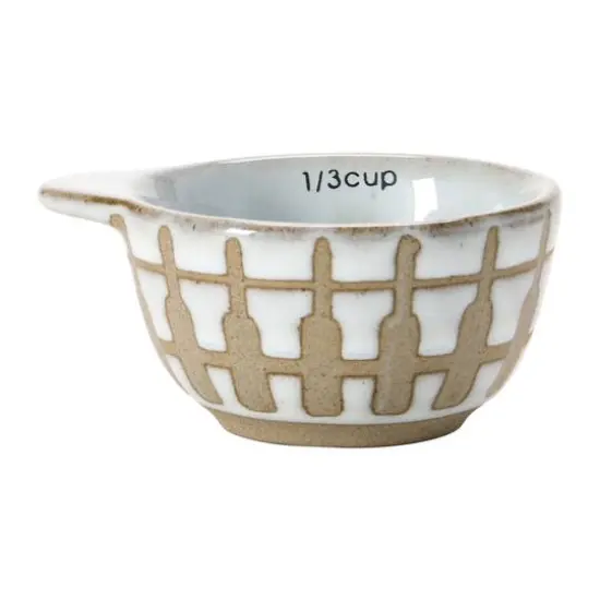 Hello Honey&reg; White & Tan Stoneware Measuring Cups with Wax Relief Pattern, 4ct. {6}