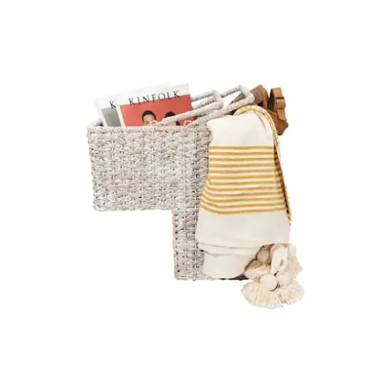 Hello Honey&reg; 16" Woven & Whitewashed Rope Stair Basket with Handles {8}