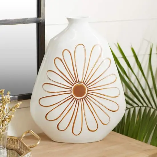18" White Ceramic Handmade Daisy Floral Vase {8}