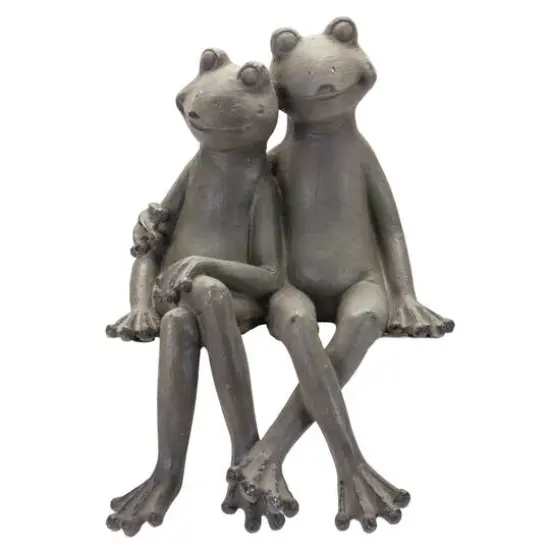 17.5" Distressed Sitting Frog Couple Garden Statue {1}