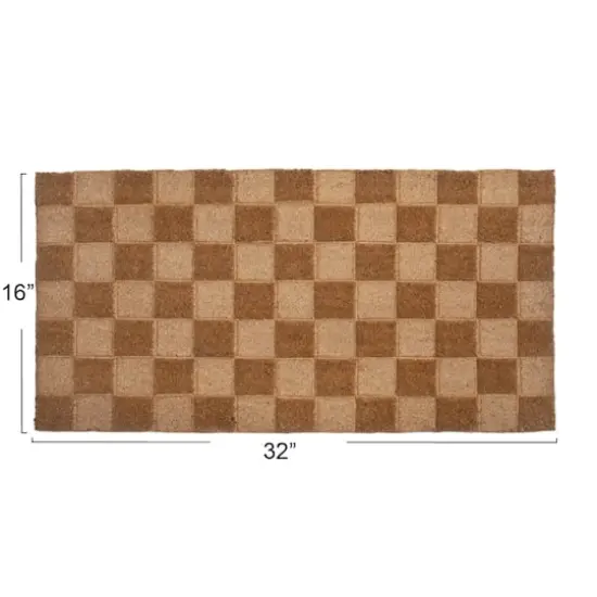 Hello Honey&reg; Natural Checkerboard Print Engraved Coir Doormat {5}