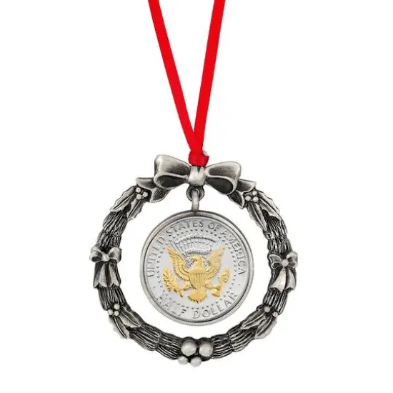 Presidential Seal 2-Tone JFK Half Dollar Wreath Ornament {1}