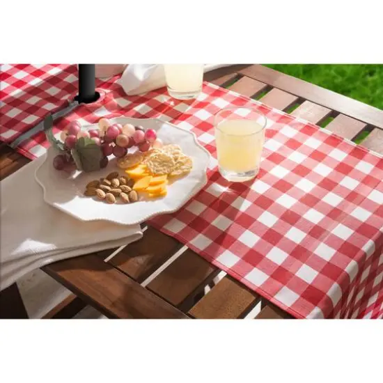 Red Check Outdoor Table Runner With Zipper 14" x 72" {6}