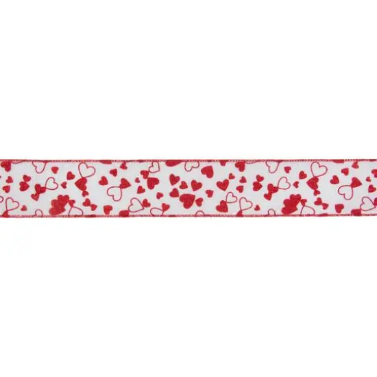 2.5" x 10yd. Small Glittered Hearts Valentine's Day Wired Craft Ribbon {1}