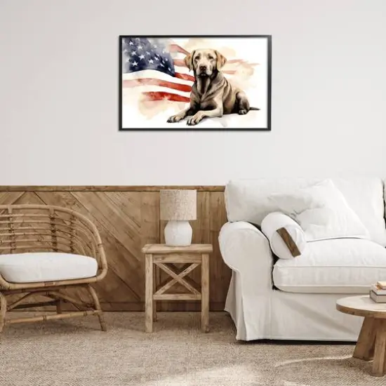 Stupell Industries Patriotic Dog with Flag Framed Giclee Art Black {3}
