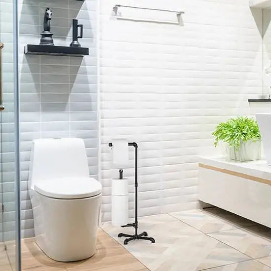 Black Freestanding Toilet Paper Cast Iron Pipe Stand {7}