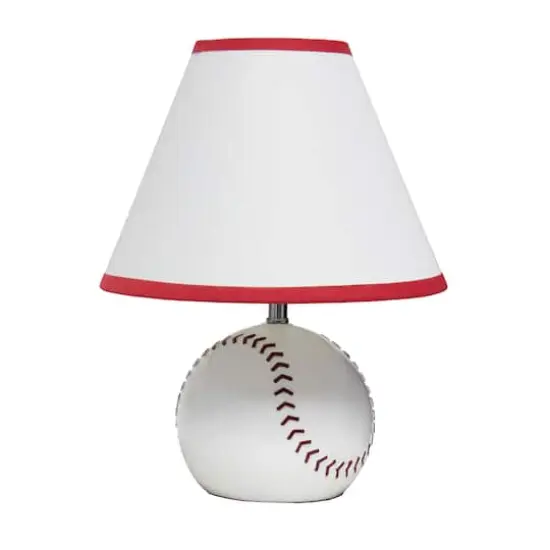 Simple Designs&trade; 11.5" Baseball Base Table Lamp and White Shade Red Trim {13}