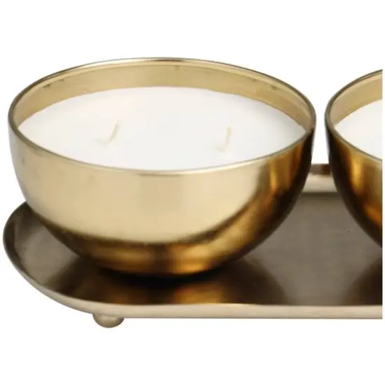 English Garden Scented 2-Wick Candles in Gold Bowls Set {5}