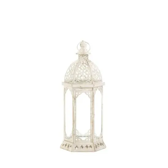 16'' Graceful Distressed White Lantern {1}