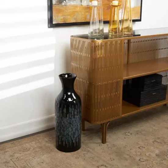 20" Black Capiz Shell Handmade Vase with Blue Ombre Design {7}