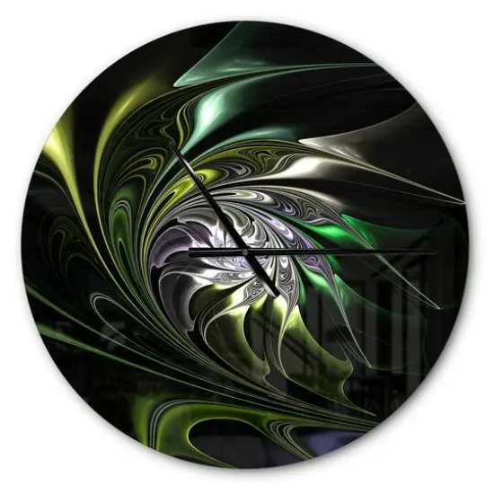 Designart Multi Colored Green Stained Glass Modern Wall Clock {1}