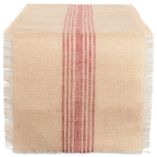 DII&reg; 108" Middle Stripe Burlap Table Runner Barn Red {1}
