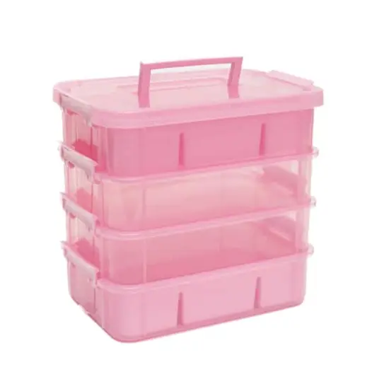 Everything Mary Four Tray Plastic Storage Organizer Pink {1}
