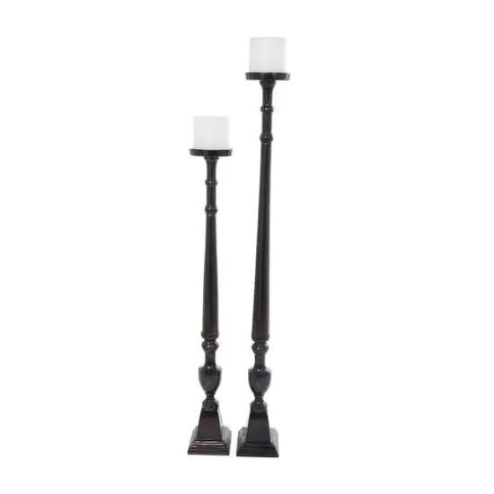 Aluminum Tall Floor Pillar Candle Holder Set Black {5}