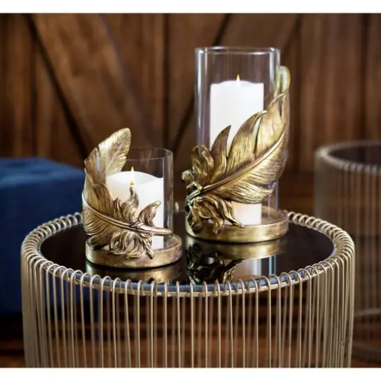 8" Gold Leaf Glass Traditional Candlestick Holder {9}